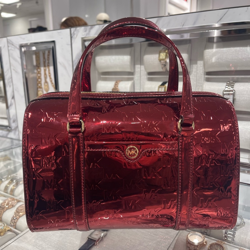 MICHAEL KORS Jet Set Medium Metallic Logo Debossed Satchel Duffle Duffel
Cherry - Picture 5 of 16